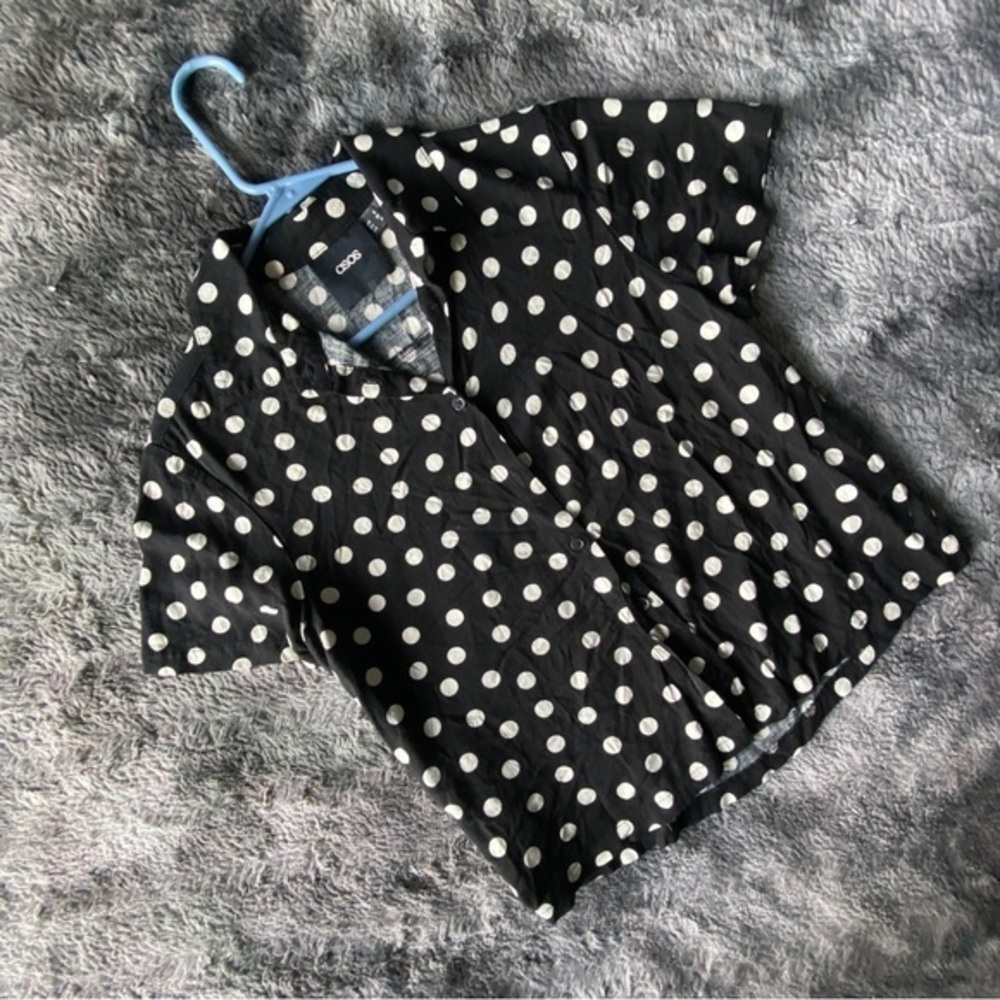 Asos Polka Dot Crop Button Up Top